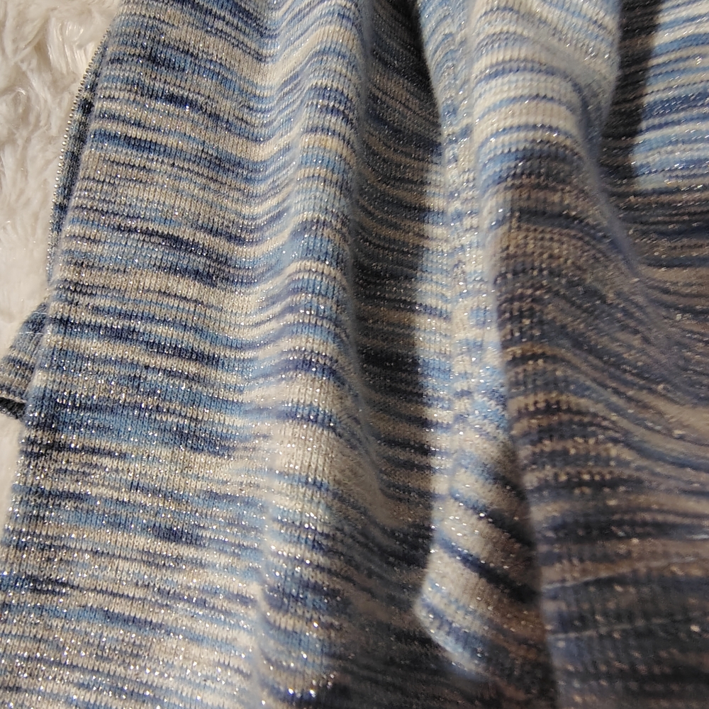 Vintage Y2K 90s Free People Blue Sparkle Striped Space Dye Zip-Up Hoodie/SZ XL - Picture 14 of 16